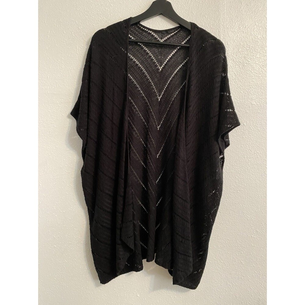 Unbranded Black Tunic Length Long Sweater Vest, Short Sleeve, Open Front XL F7
